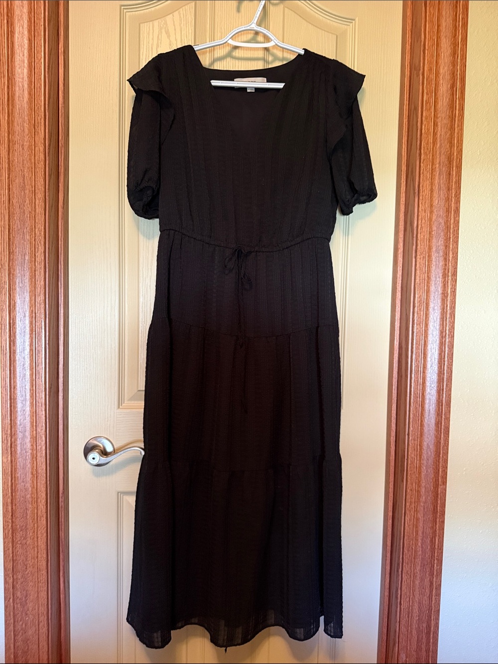 LOFT Black Tiered Maxi Dress with Puff Sleeves